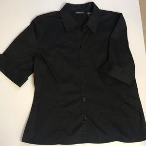 XL Black Short Sleeve Button Up Blouse